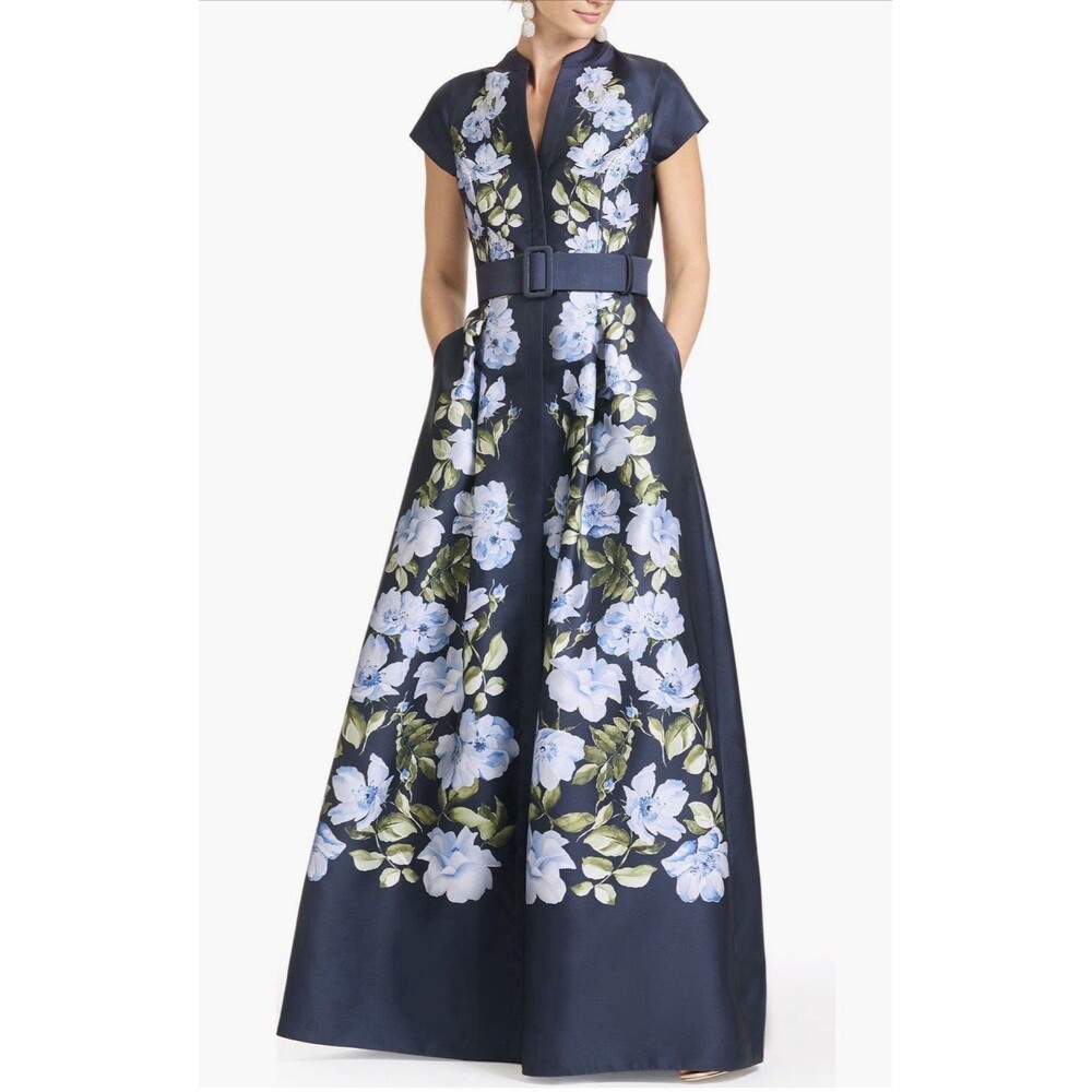 Sachin & Babi Women’s Marta Navy Floral Mikado Gown Dress in Size 6